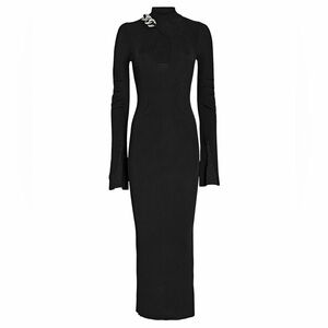Rossario George Long Sleeve Black Ribbed Midi Dress